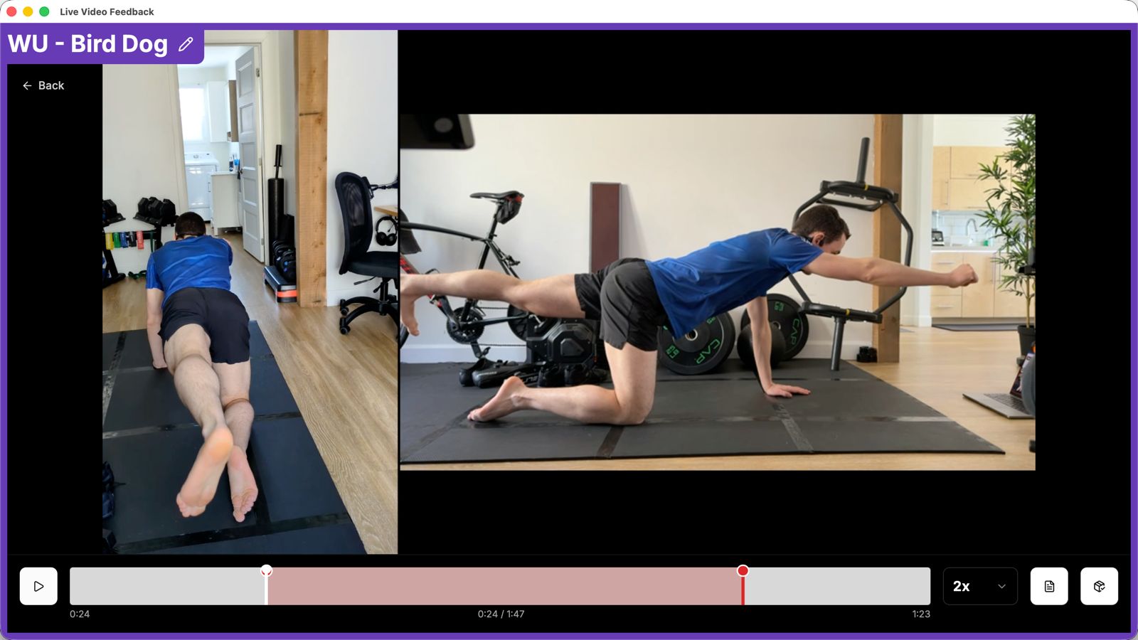 Watching yourself live on a laptop while exercising